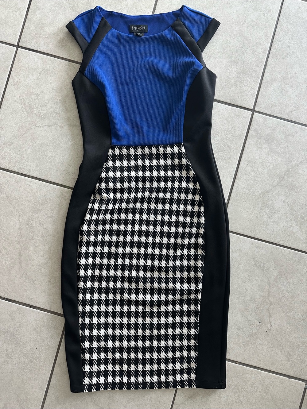Enfocus Studio Royal Blue, Black & White Houndstooth Sheath Dress size 4